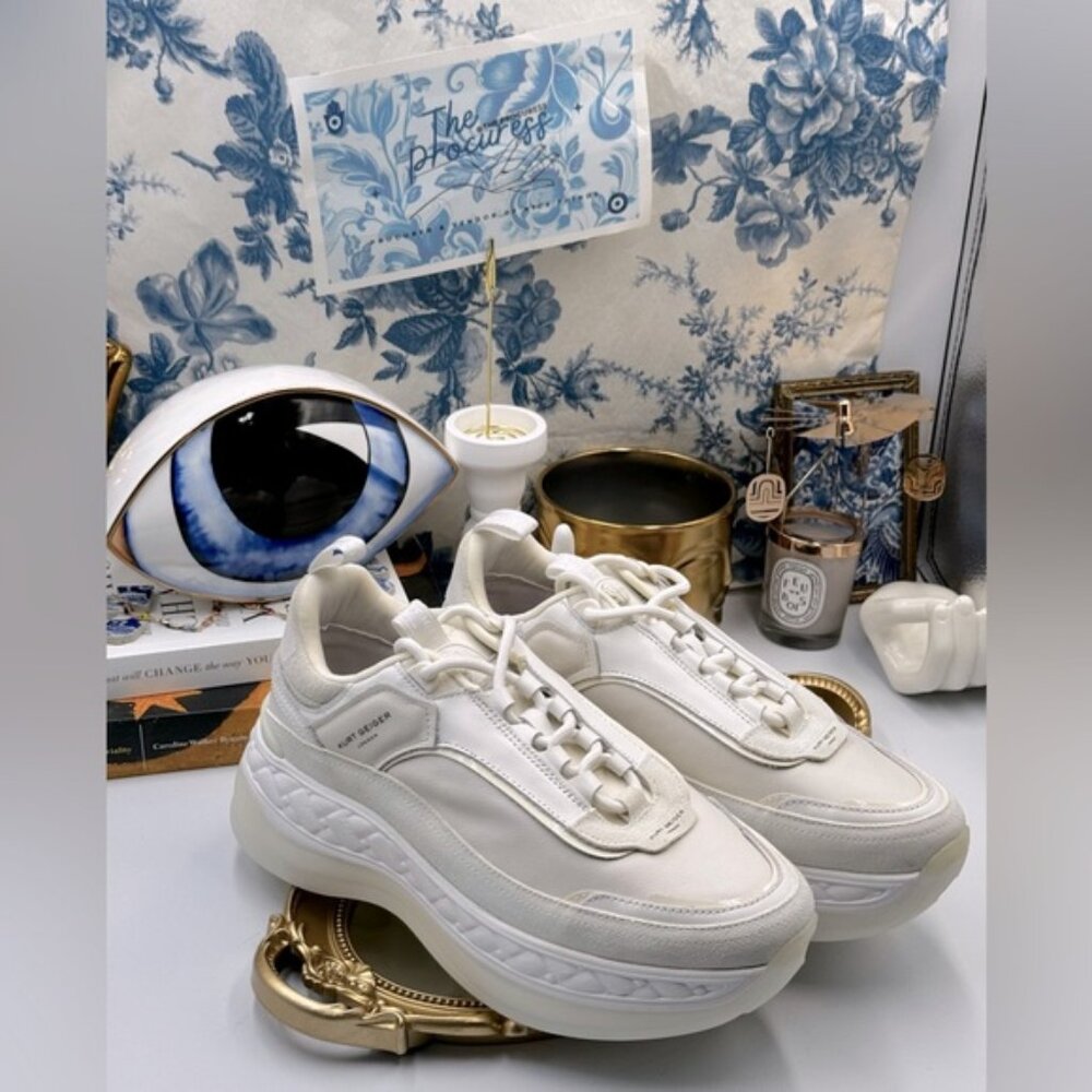 🆕 KURT GEIGER LONDON 🧿 NWOB Kensington Pump Platform Sneaker -All White, Sz 41